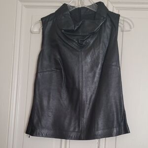 Black Sleeveless Faux Leather Cowneck Top